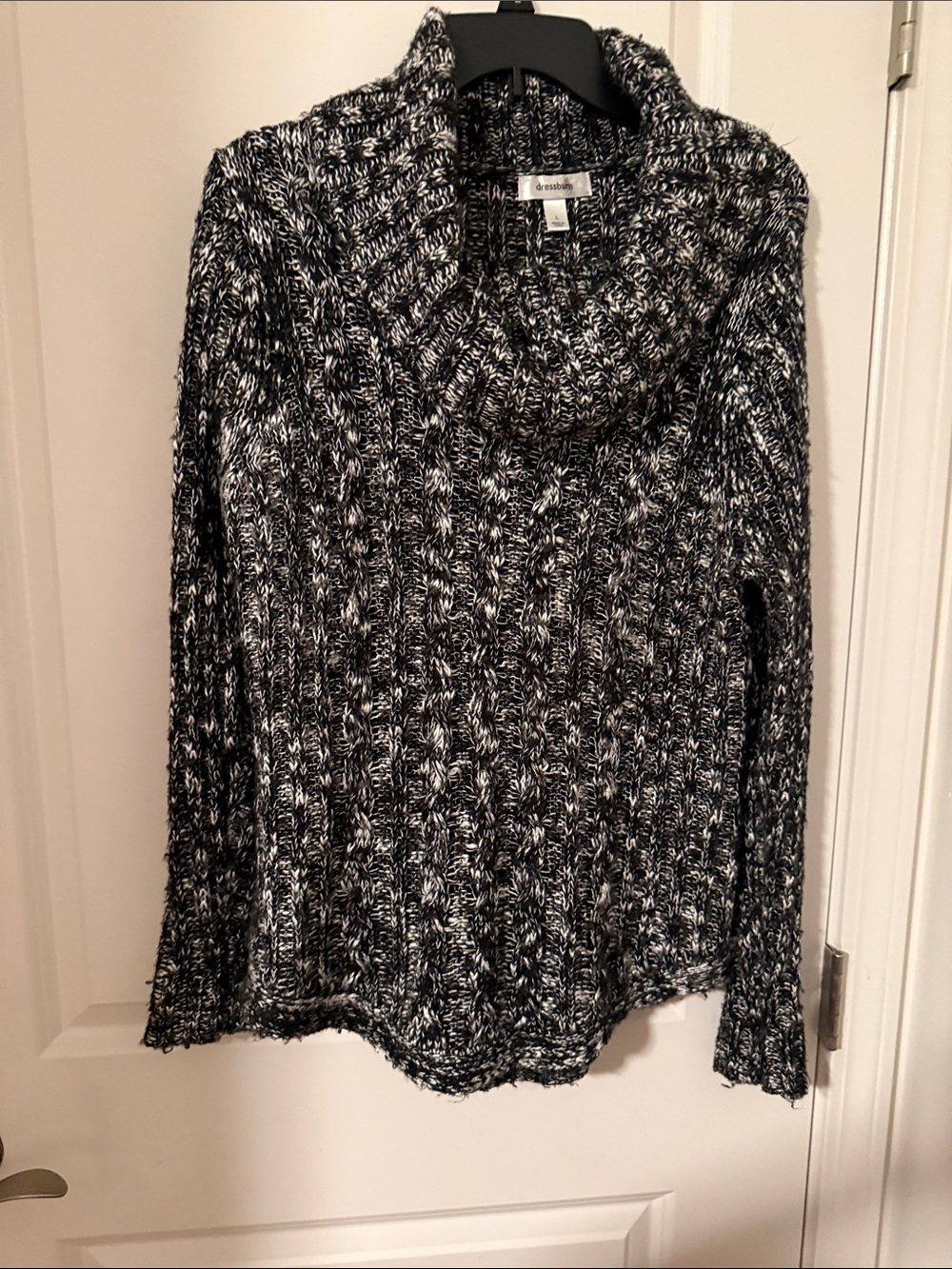 dressbarn Black & White Marled Cowl Neck Sweater